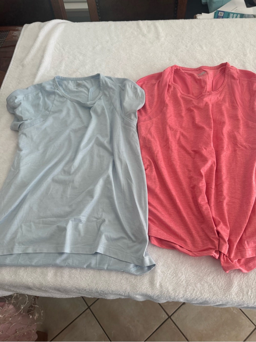 Kids Short Sleeve T-Shirt - Light Blue and Coral - Unbranded